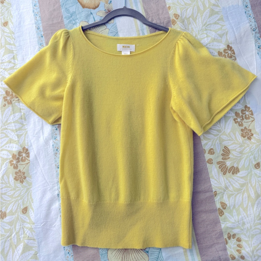 Mauve cashmere short sleeve sweater